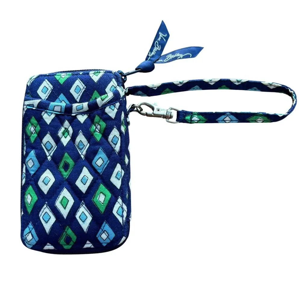 Vera Bradley quilted cotton wristlet wallet navy blue green small zip around